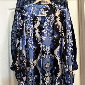 (2) Chico's Black and Blue Abstract Blouse